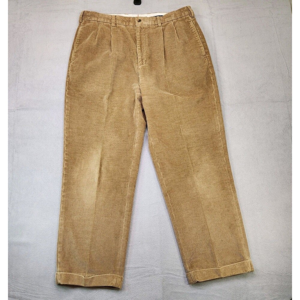 Brook Brothers‎ Elliot Corduroy Pants Men's 36x30 Brown Pleated Cuffed Trousers